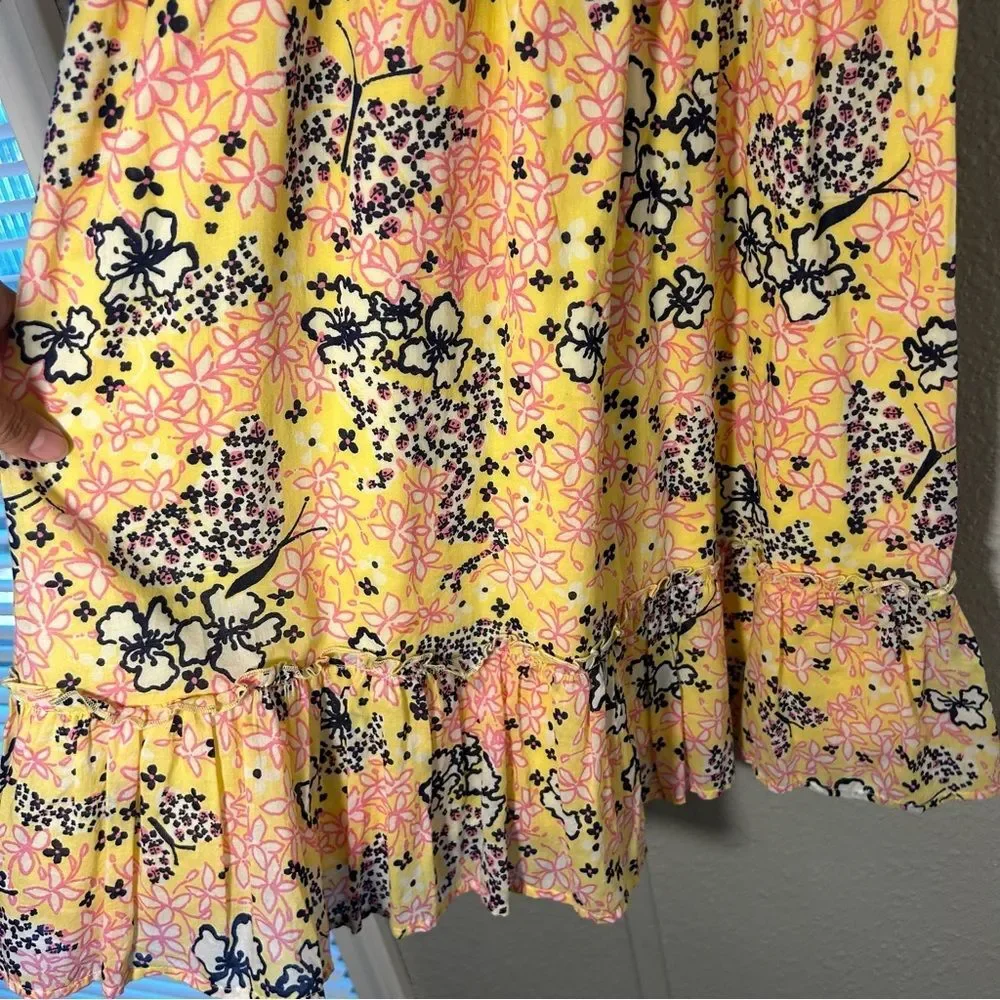 Lilly Pulitzer Girls Yellow Floral Tie Straps Smocked Bodice Dress Size Small